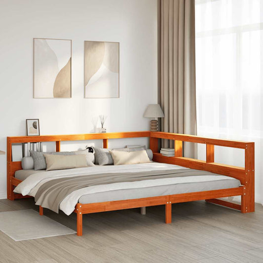 vidaXL Cama con estantería sin colchón madera maciza marrón 200x200 cm