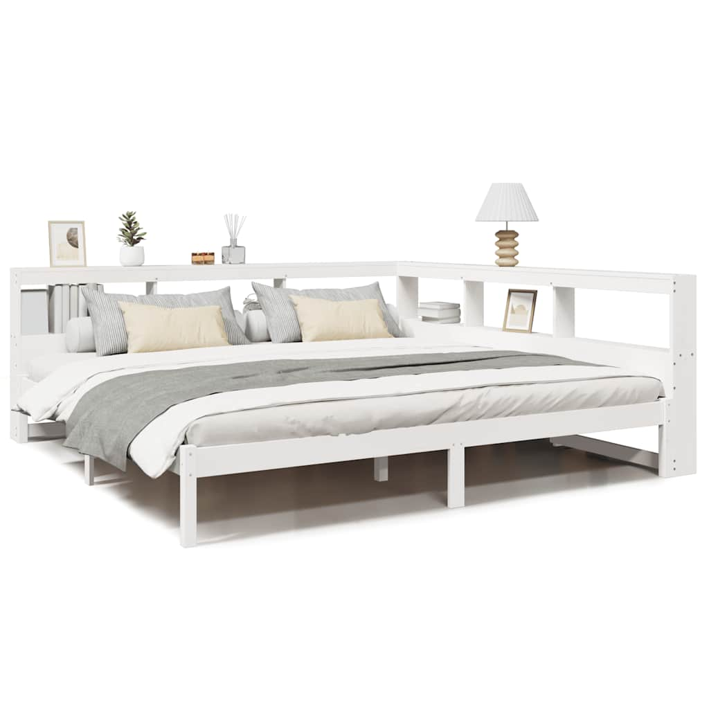 vidaXL Cama con estantería sin colchón madera maciza blanca 180x200 cm