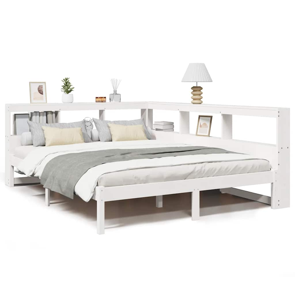 vidaXL Cama con estantería sin colchón madera maciza blanca 160x200 cm