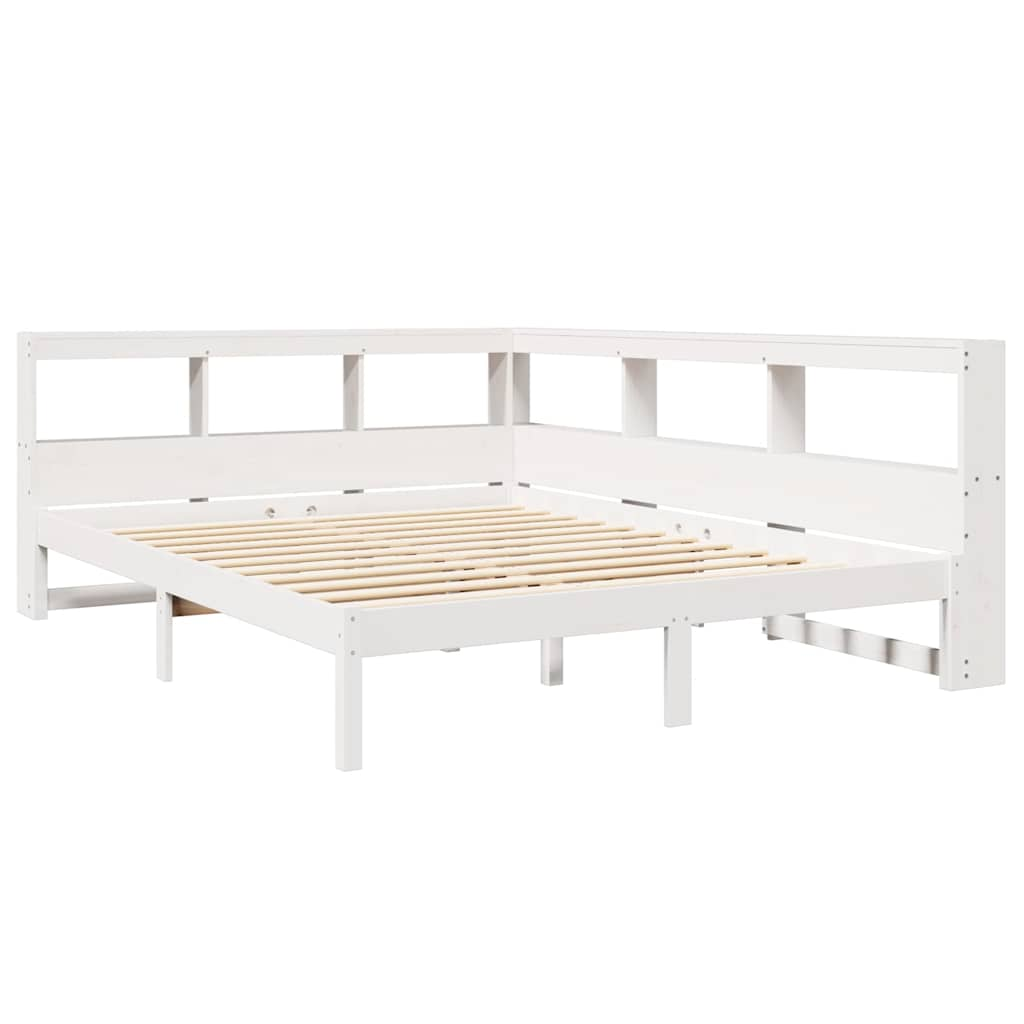 vidaXL Cama con estantería sin colchón madera maciza blanca 160x200 cm