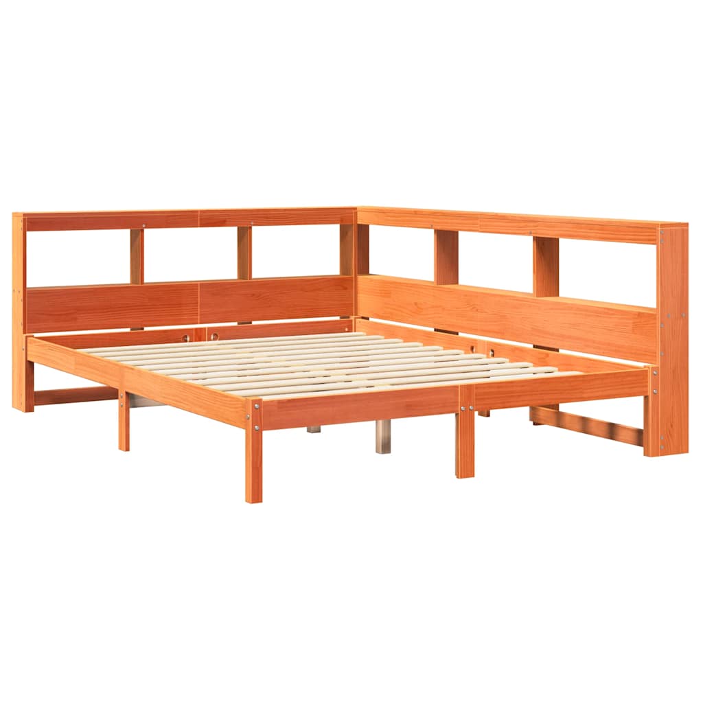 vidaXL Cama con estantería sin colchón madera maciza marrón 160x200 cm