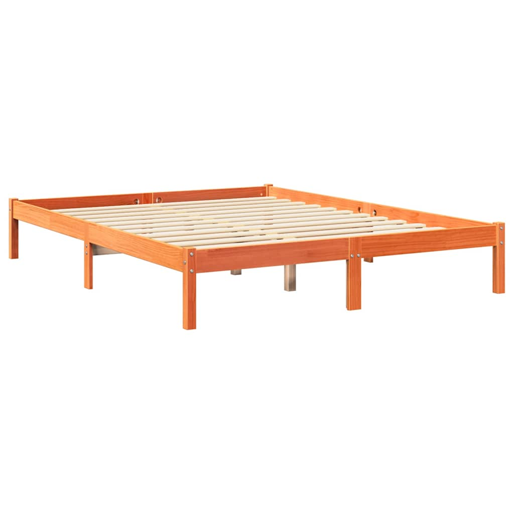 vidaXL Cama con estantería sin colchón madera maciza marrón 160x200 cm