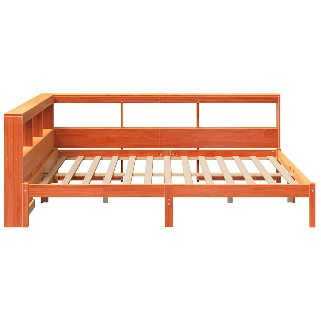 vidaXL Cama con estantería sin colchón madera maciza marrón 160x200 cm