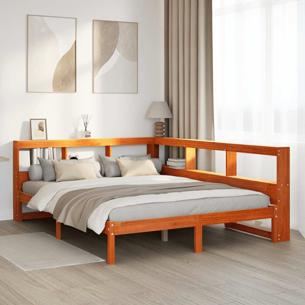 vidaXL Cama con estantería sin colchón madera maciza marrón 160x200 cm