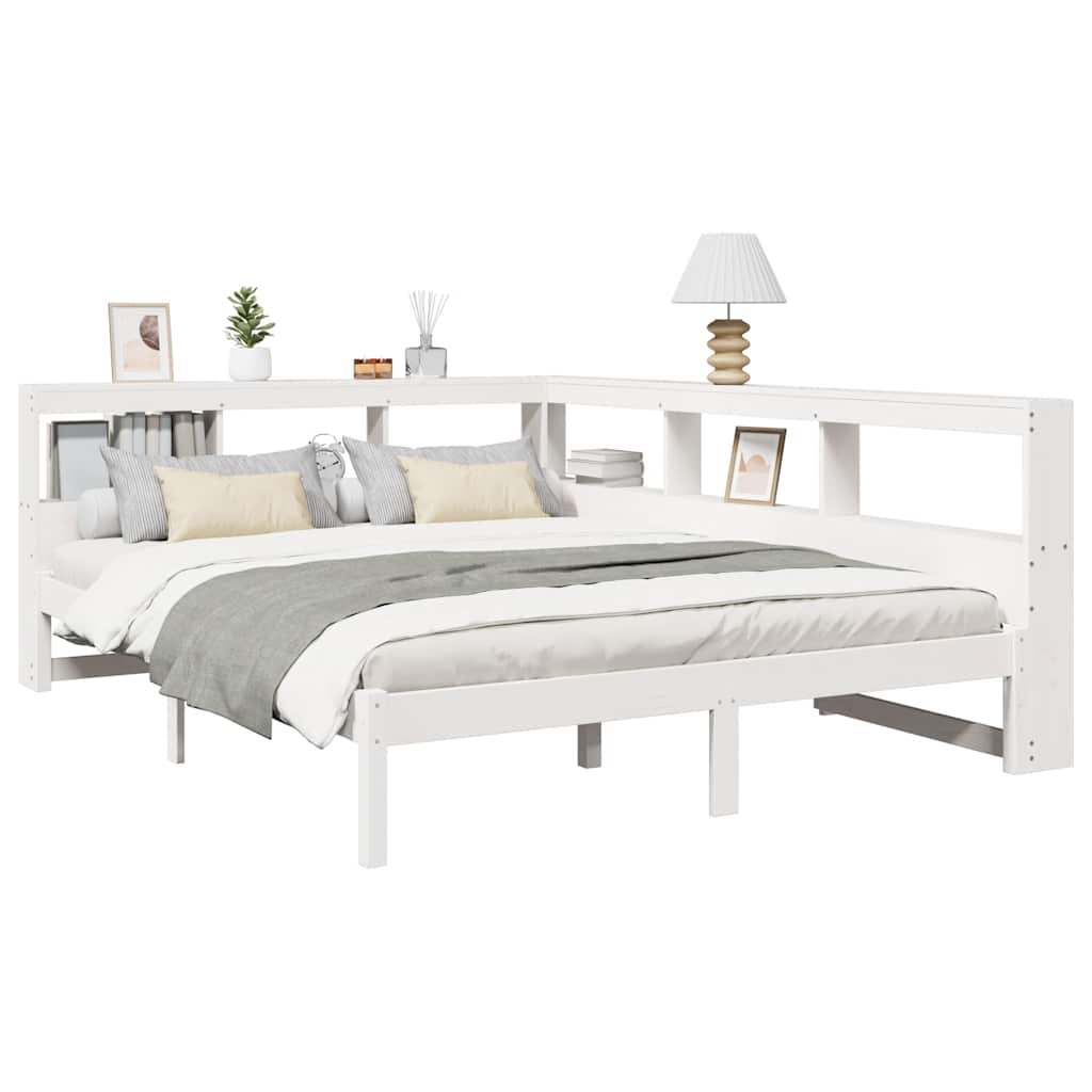 vidaXL Cama con estantería sin colchón madera maciza blanca 150x200 cm