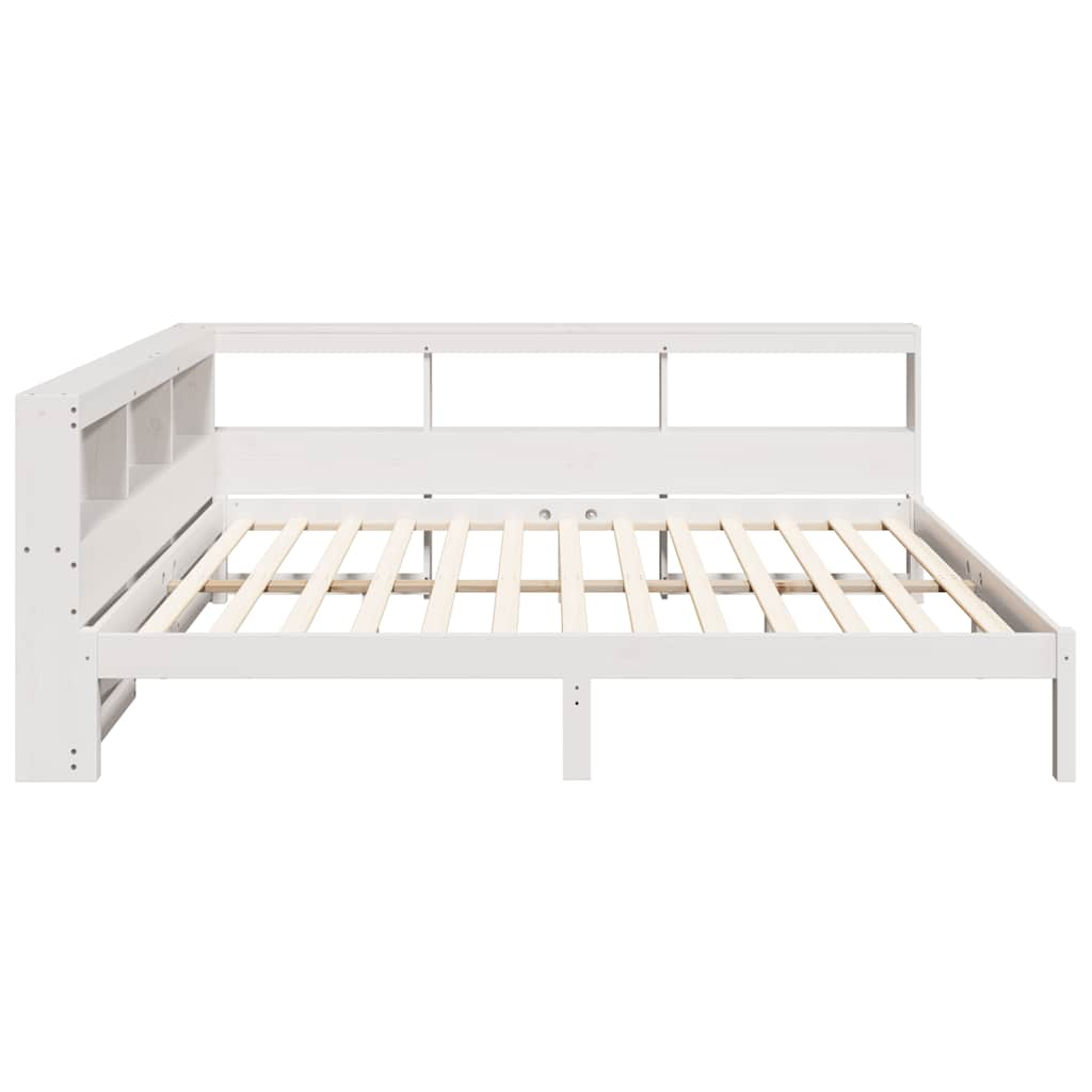 vidaXL Cama con estantería sin colchón madera maciza blanca 150x200 cm