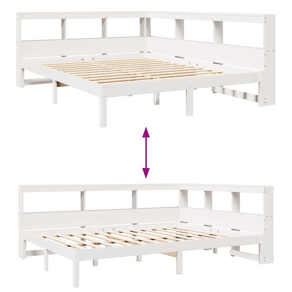 vidaXL Cama con estantería sin colchón madera maciza blanca 150x200 cm