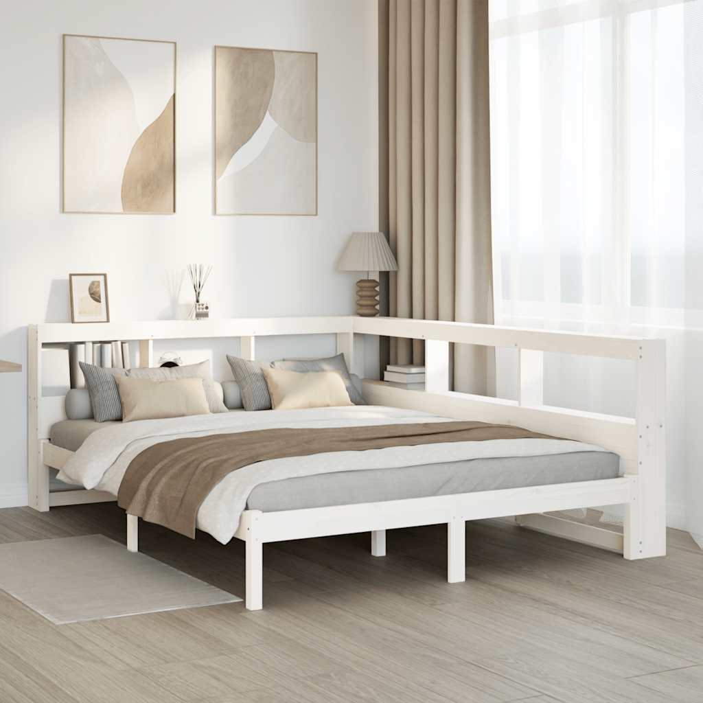 vidaXL Cama con estantería sin colchón madera maciza blanca 150x200 cm