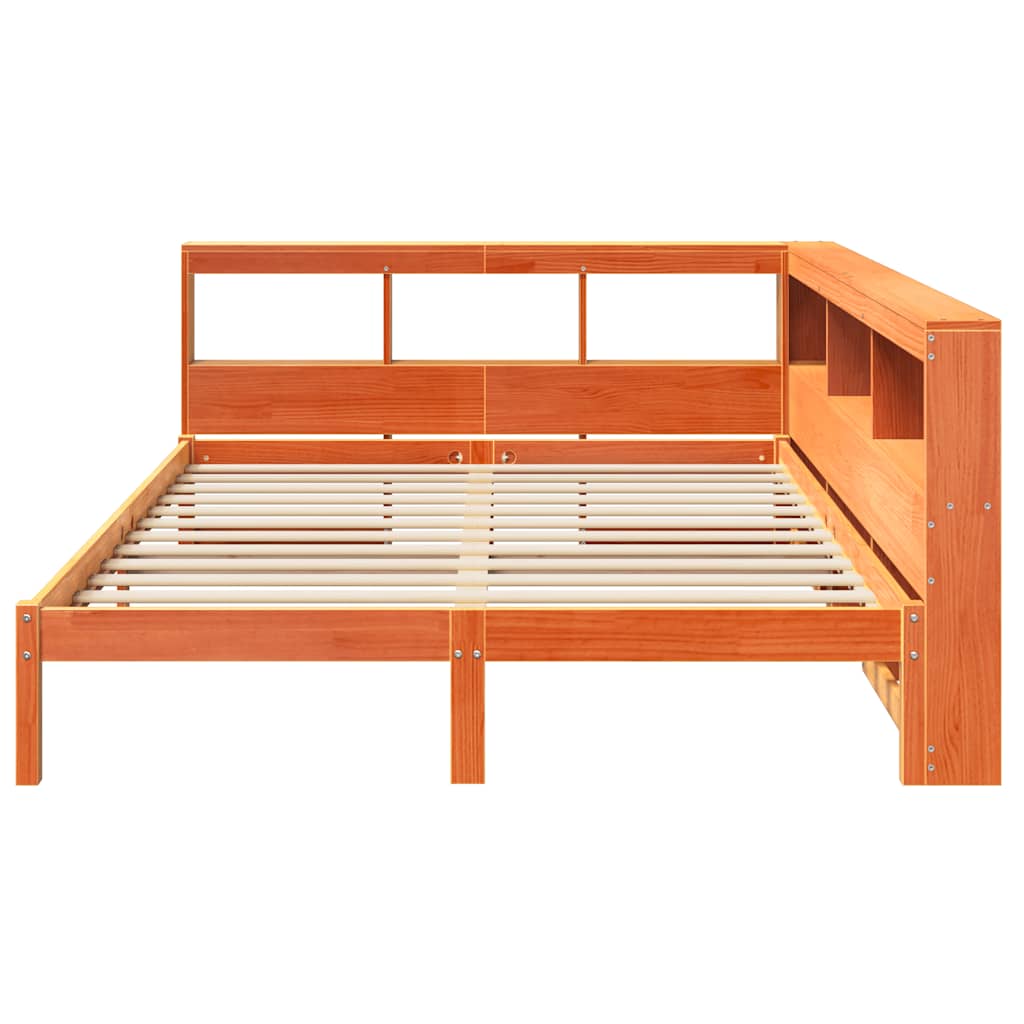 vidaXL Cama con estantería sin colchón madera maciza marrón 150x200 cm