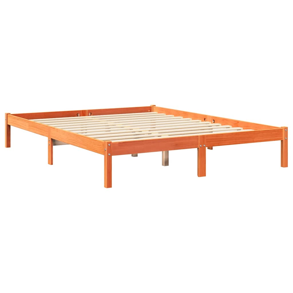 vidaXL Cama con estantería sin colchón madera maciza marrón 150x200 cm