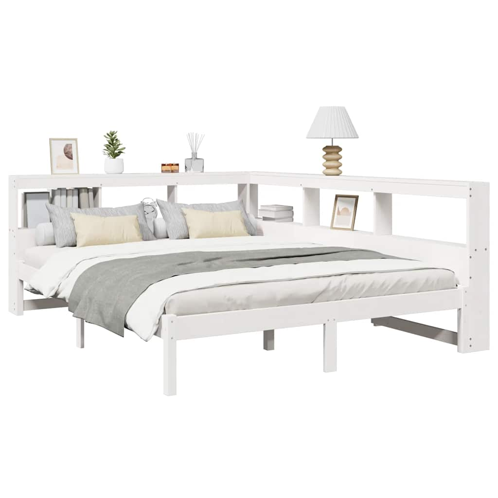 vidaXL Cama con estantería sin colchón madera maciza blanca 140x200 cm