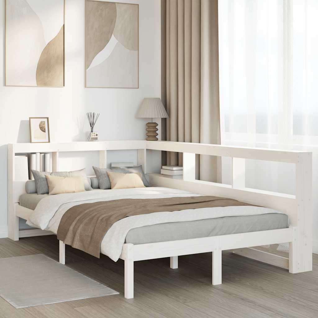 vidaXL Cama con estantería sin colchón madera maciza blanca 120x200 cm