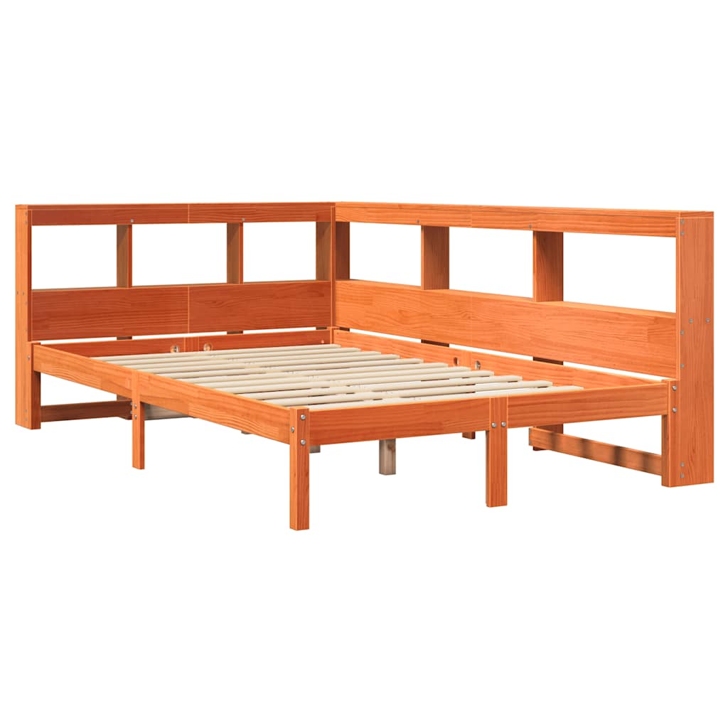 vidaXL Cama con estantería sin colchón madera maciza marrón 120x200cm