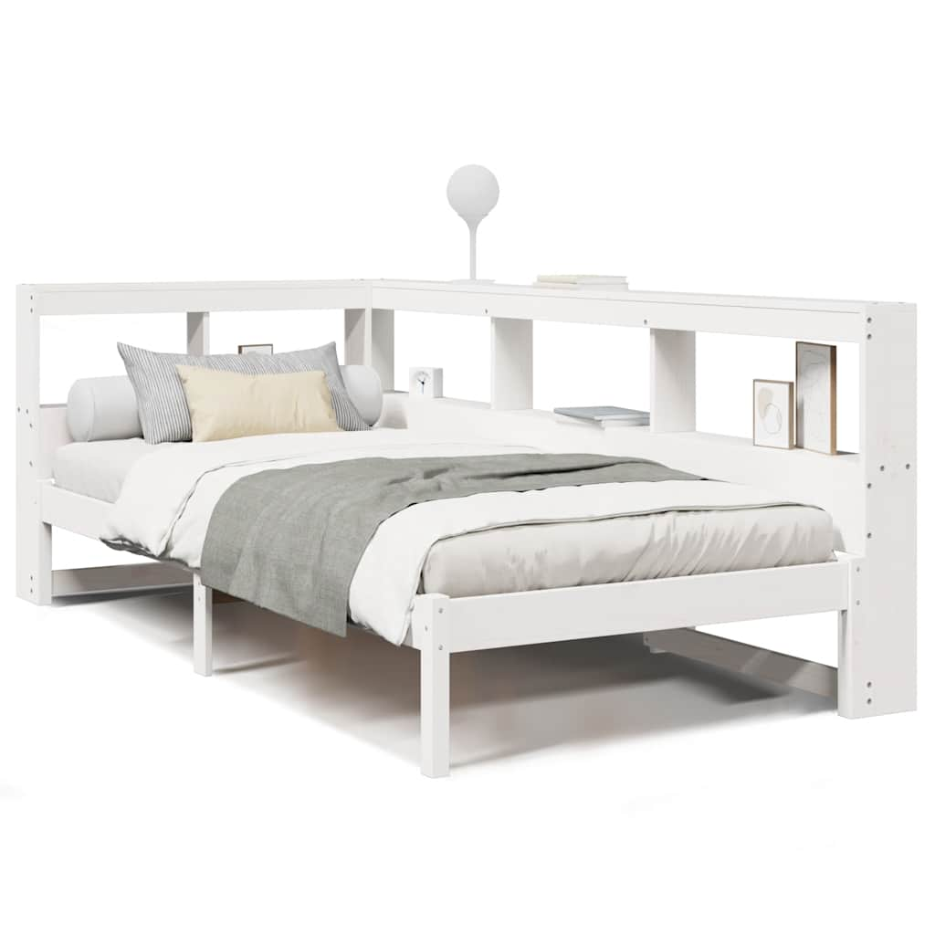 vidaXL Cama con estantería sin colchón madera maciza blanca 100x200 cm