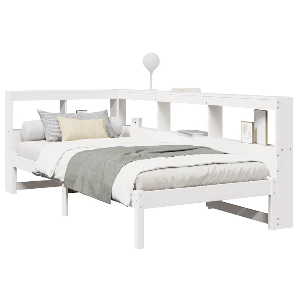 vidaXL Cama con estantería sin colchón madera maciza blanca 100x200 cm