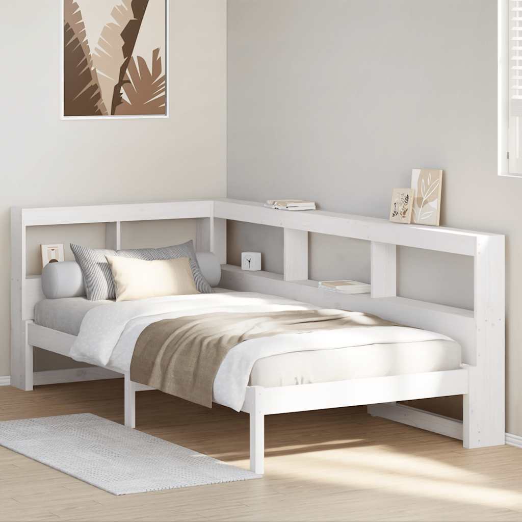 vidaXL Cama con estantería sin colchón madera maciza blanca 100x200 cm