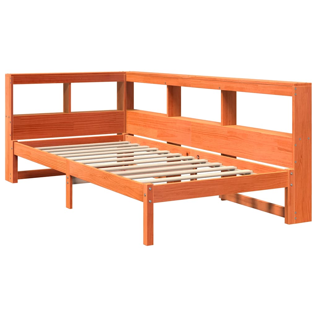 vidaXL Cama con estantería sin colchón madera maciza marrón 100x200 cm