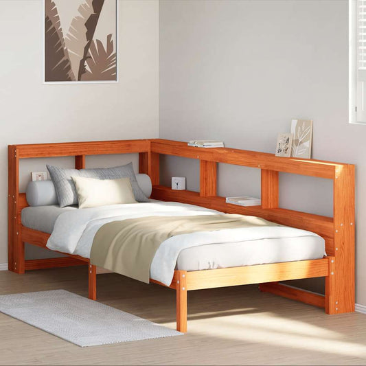 vidaXL Cama con estantería sin colchón madera maciza marrón 100x200 cm