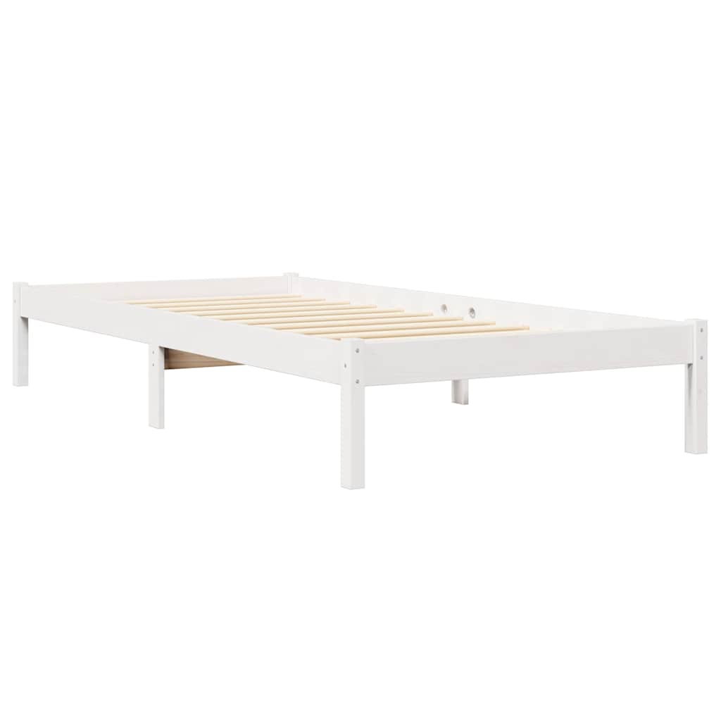 vidaXL Cama con estantería sin colchón madera maciza blanco 90x200 cm