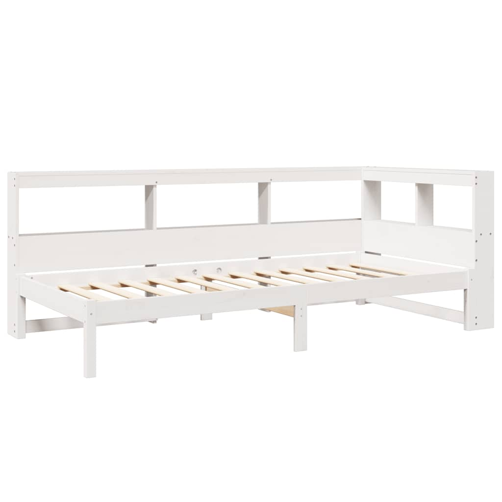 vidaXL Cama con estantería sin colchón madera maciza blanco 90x200 cm