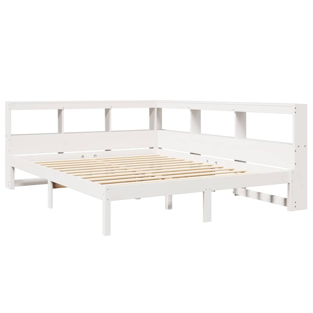 vidaXL Cama con estantería sin colchón madera maciza blanca 140x190 cm