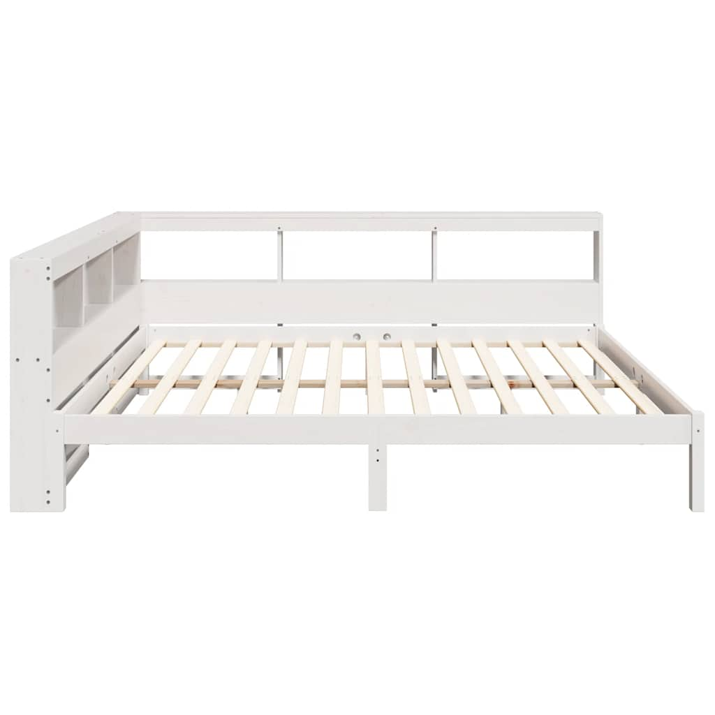 vidaXL Cama con estantería sin colchón madera maciza blanca 140x190 cm