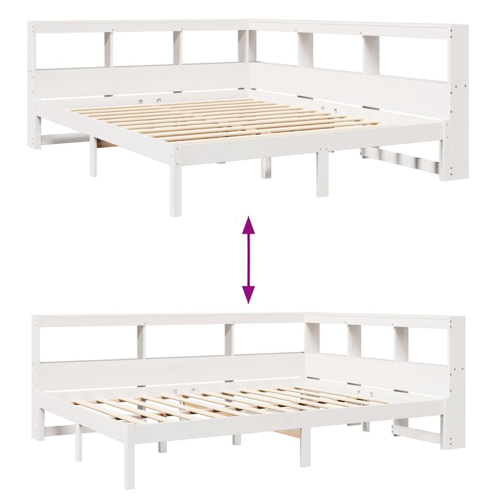 vidaXL Cama con estantería sin colchón madera maciza blanca 140x190 cm