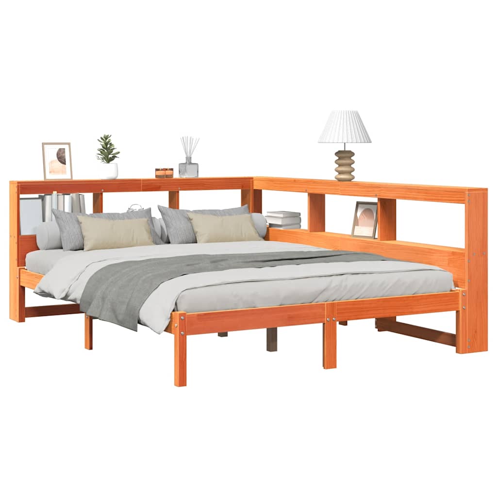 vidaXL Cama con estantería sin colchón madera maciza marrón 140x190 cm