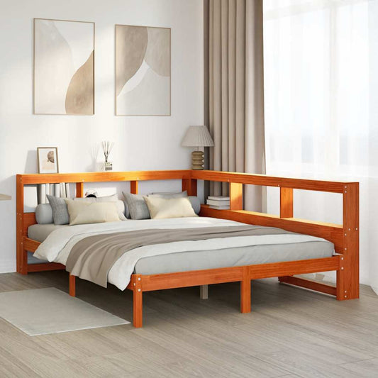 vidaXL Cama con estantería sin colchón madera maciza marrón 140x190 cm