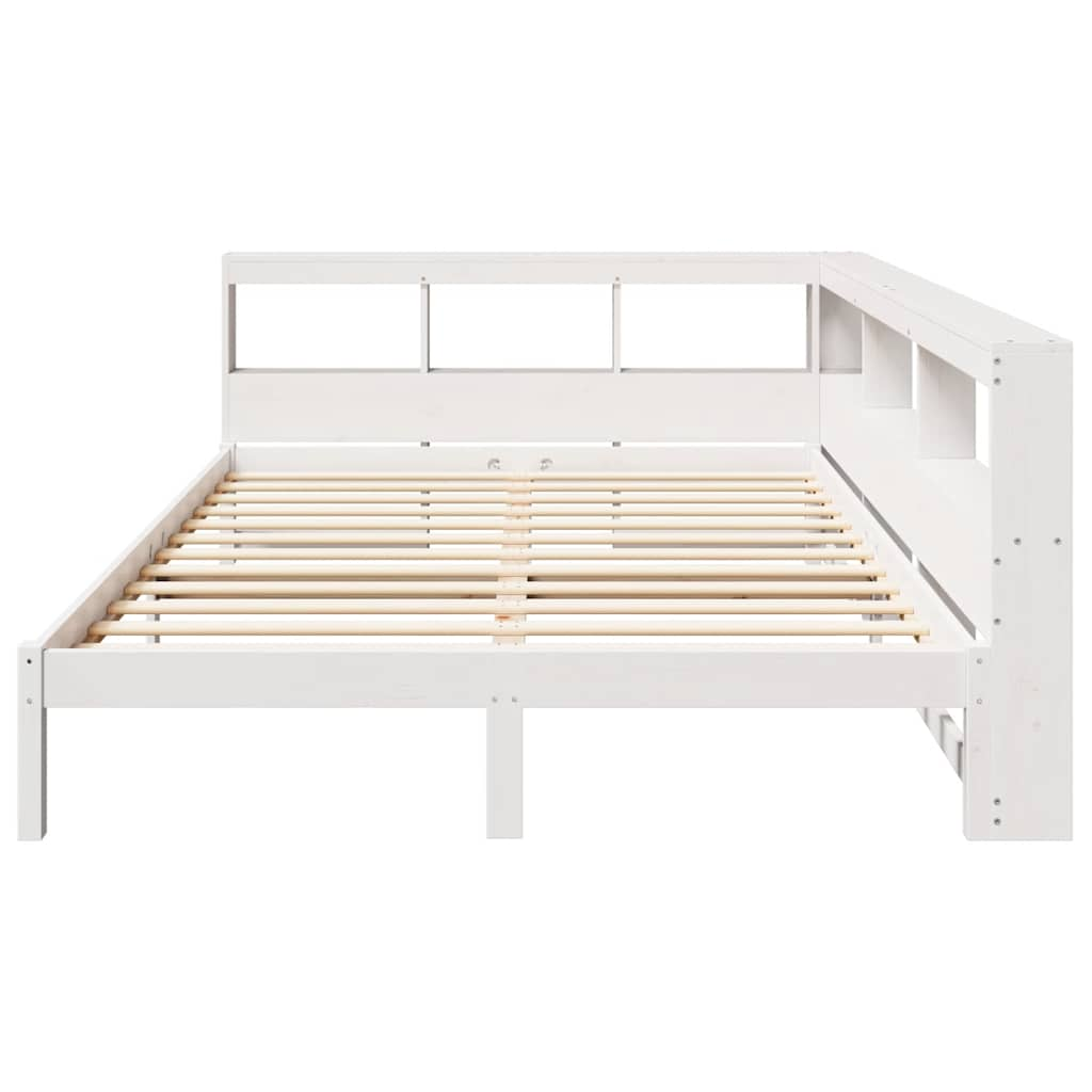 vidaXL Cama con estantería sin colchón madera maciza blanca 135x190 cm