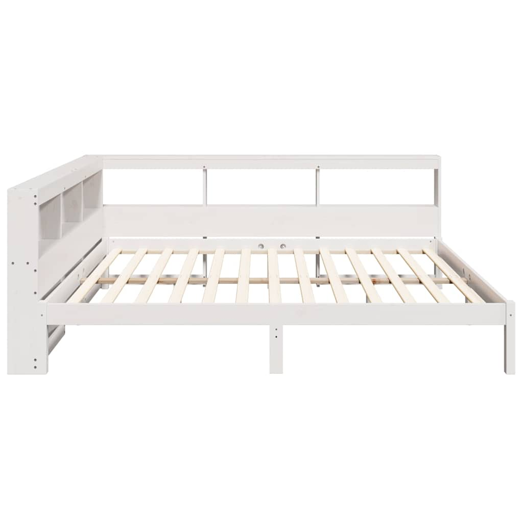 vidaXL Cama con estantería sin colchón madera maciza blanca 135x190 cm