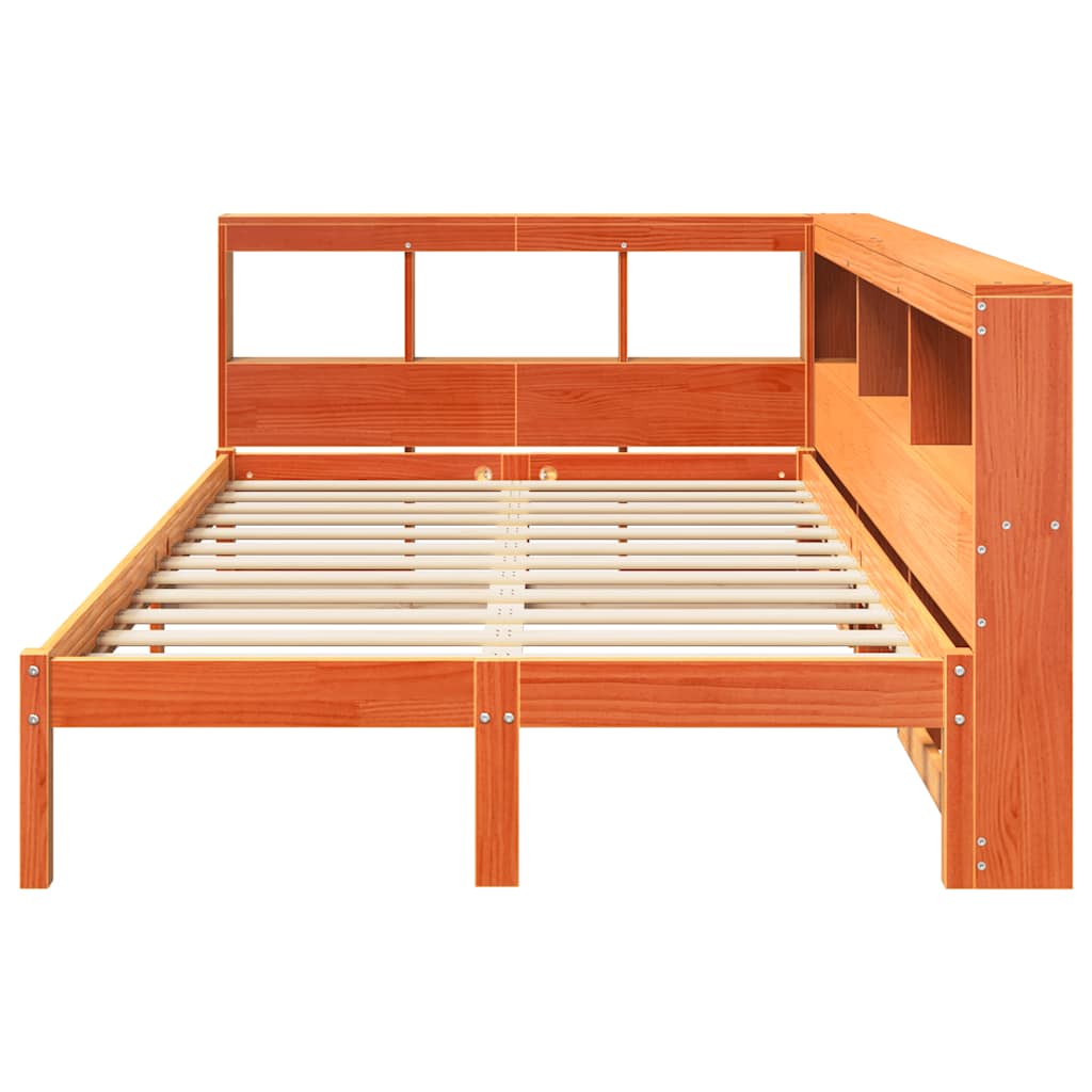 vidaXL Cama con estantería sin colchón madera maciza marrón 135x190cm