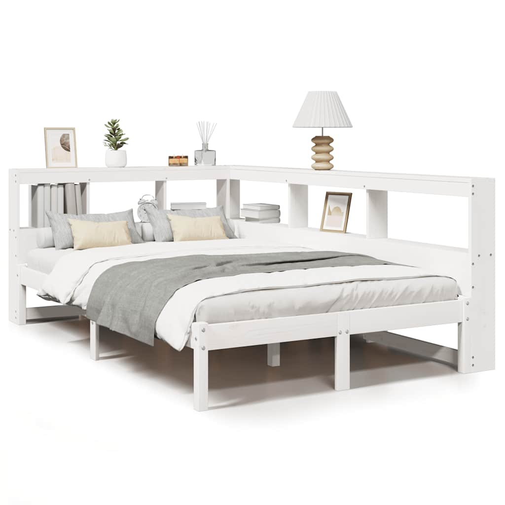 vidaXL Cama con estantería sin colchón madera maciza blanca 120x190 cm