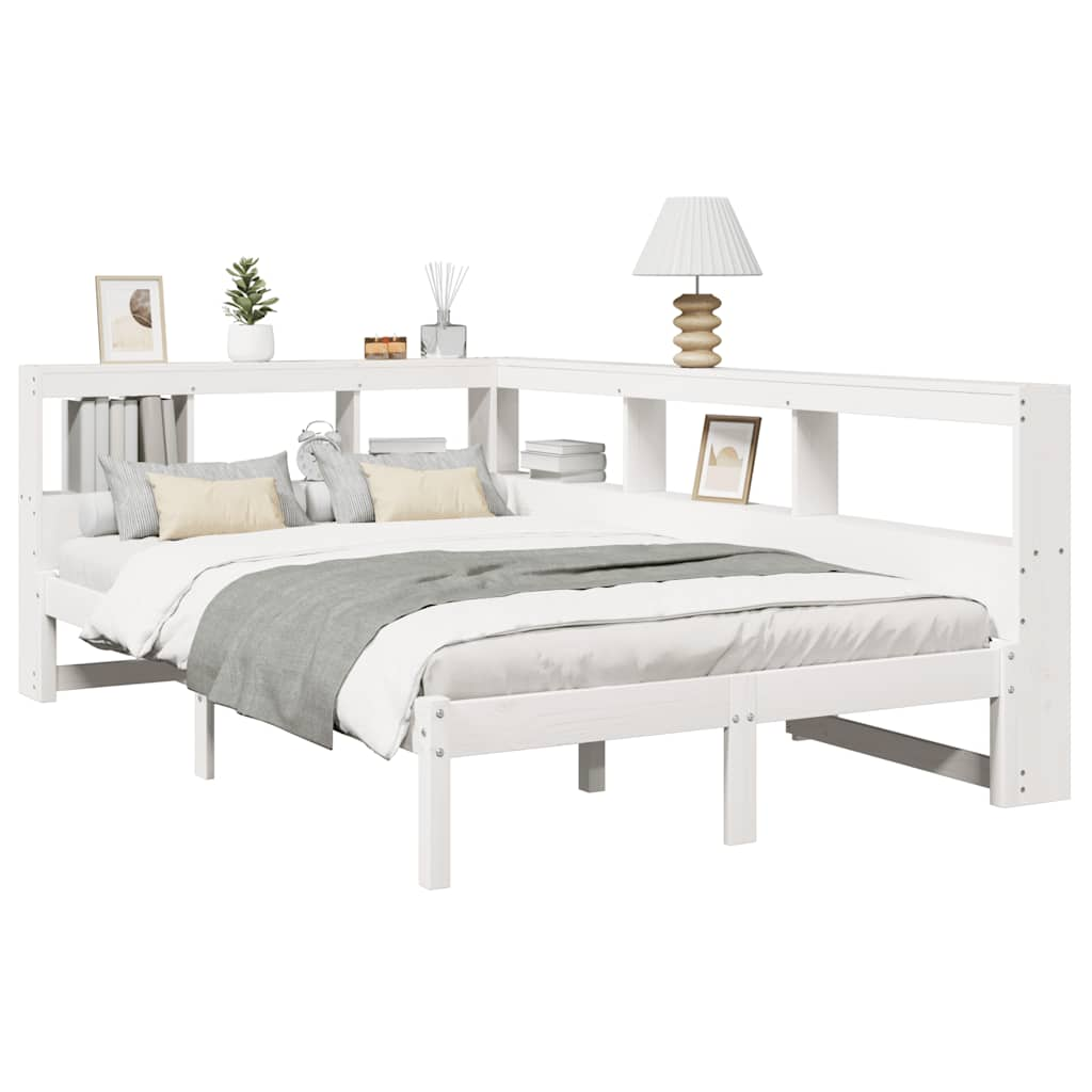 vidaXL Cama con estantería sin colchón madera maciza blanca 120x190 cm