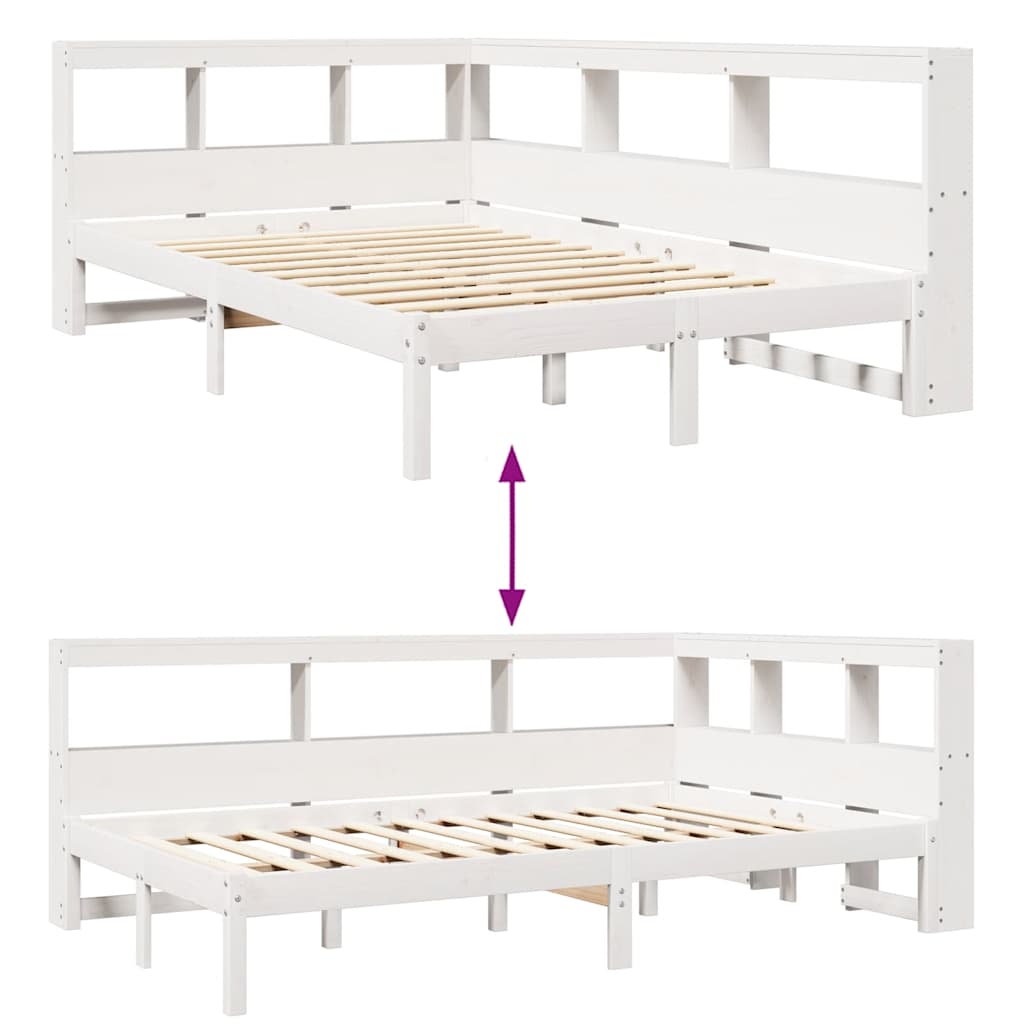 vidaXL Cama con estantería sin colchón madera maciza blanca 120x190 cm