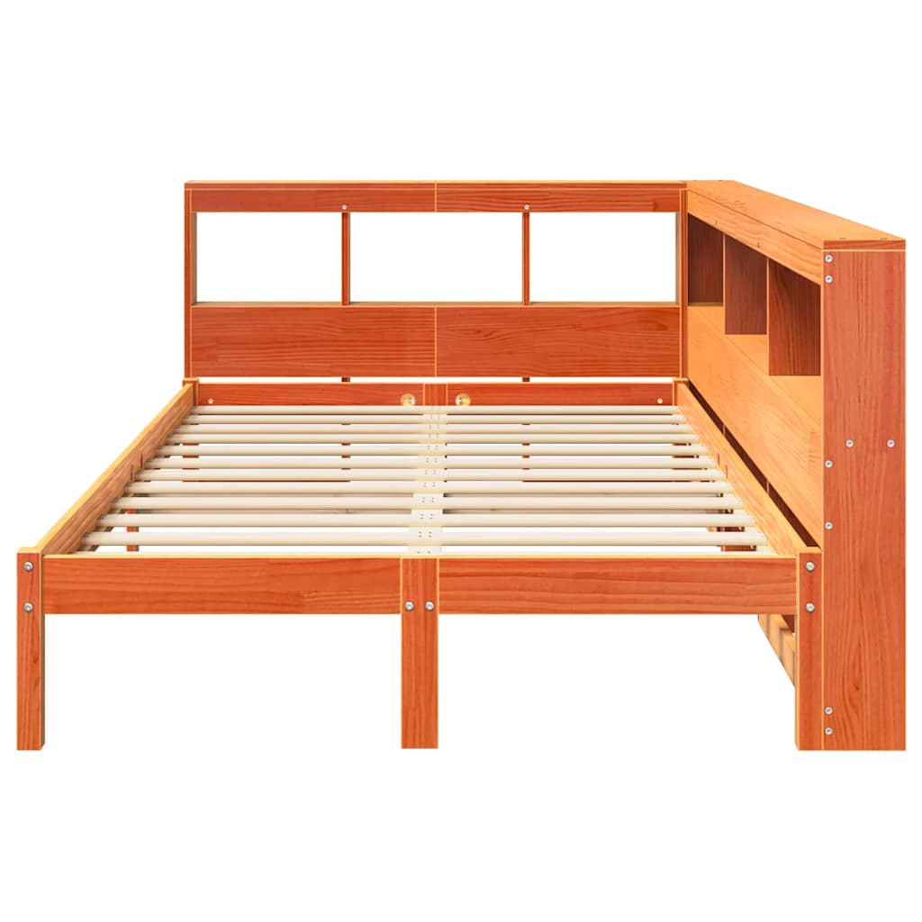 vidaXL Cama con estantería sin colchón madera maciza marrón 120x190 cm