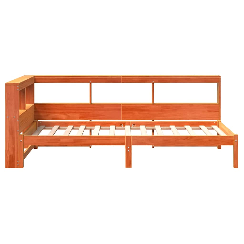 vidaXL Cama con estantería sin colchón madera maciza marrón 90x190 cm