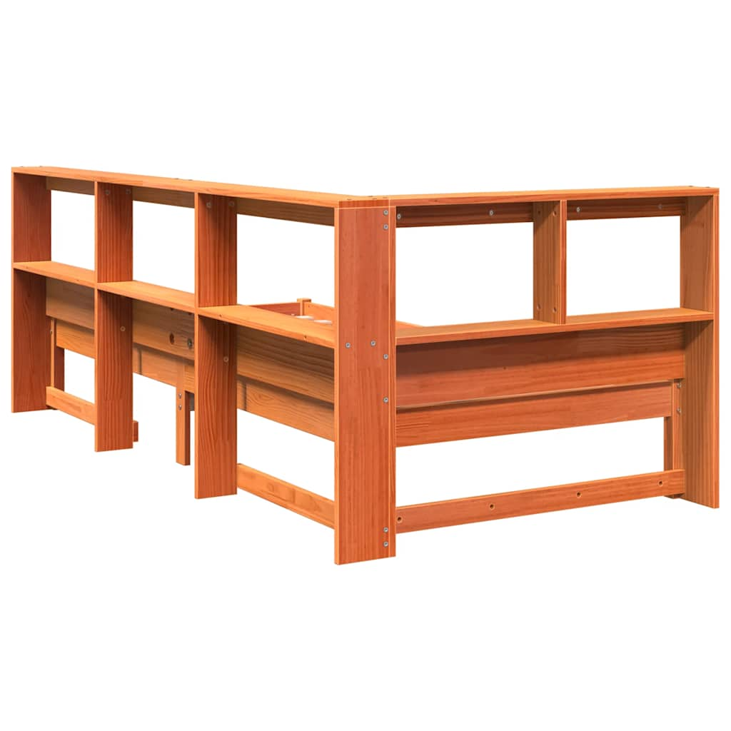 vidaXL Cama con estantería sin colchón madera maciza marrón 90x190 cm