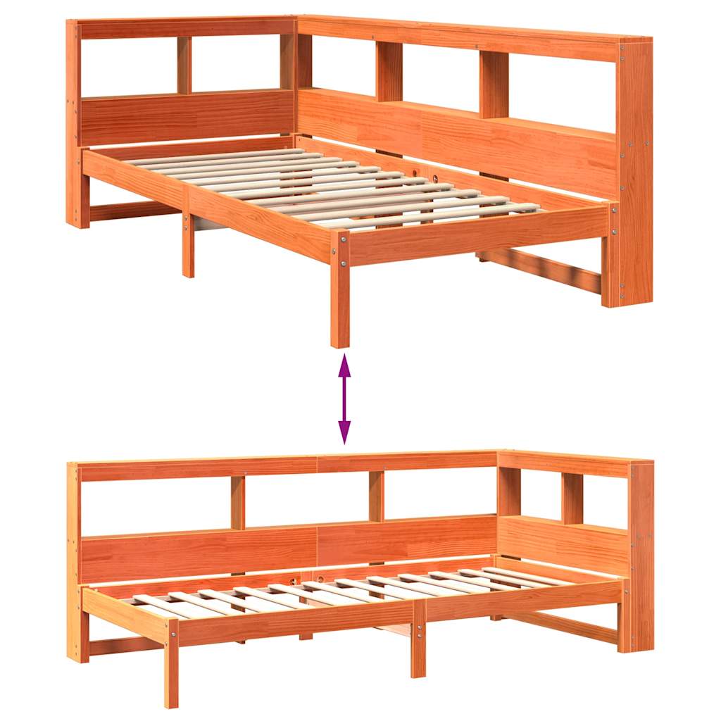 vidaXL Cama con estantería sin colchón madera maciza marrón 90x190 cm