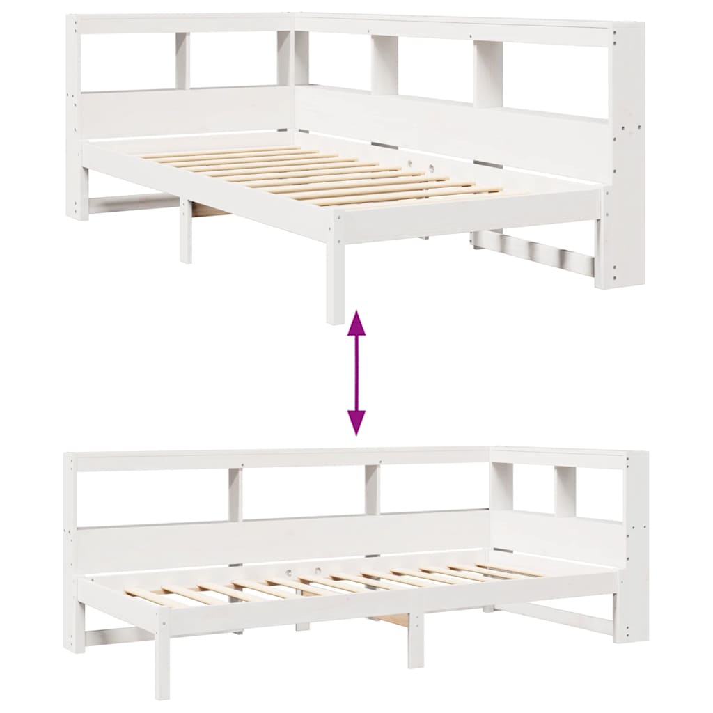 vidaXL Cama con estantería sin colchón madera maciza blanca 75x190 cm