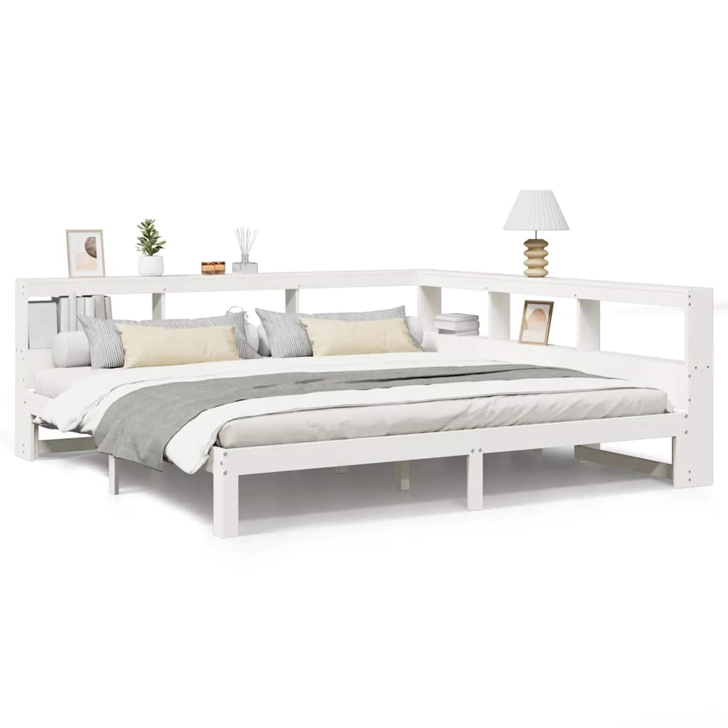 vidaXL Cama con estantería sin colchón madera maciza blanca 200x200 cm