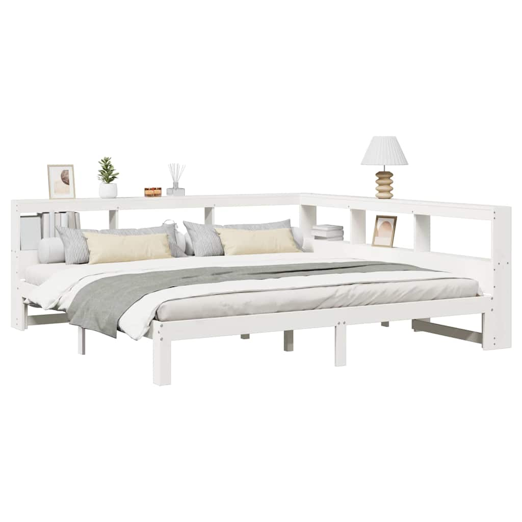 vidaXL Cama con estantería sin colchón madera maciza blanca 200x200 cm