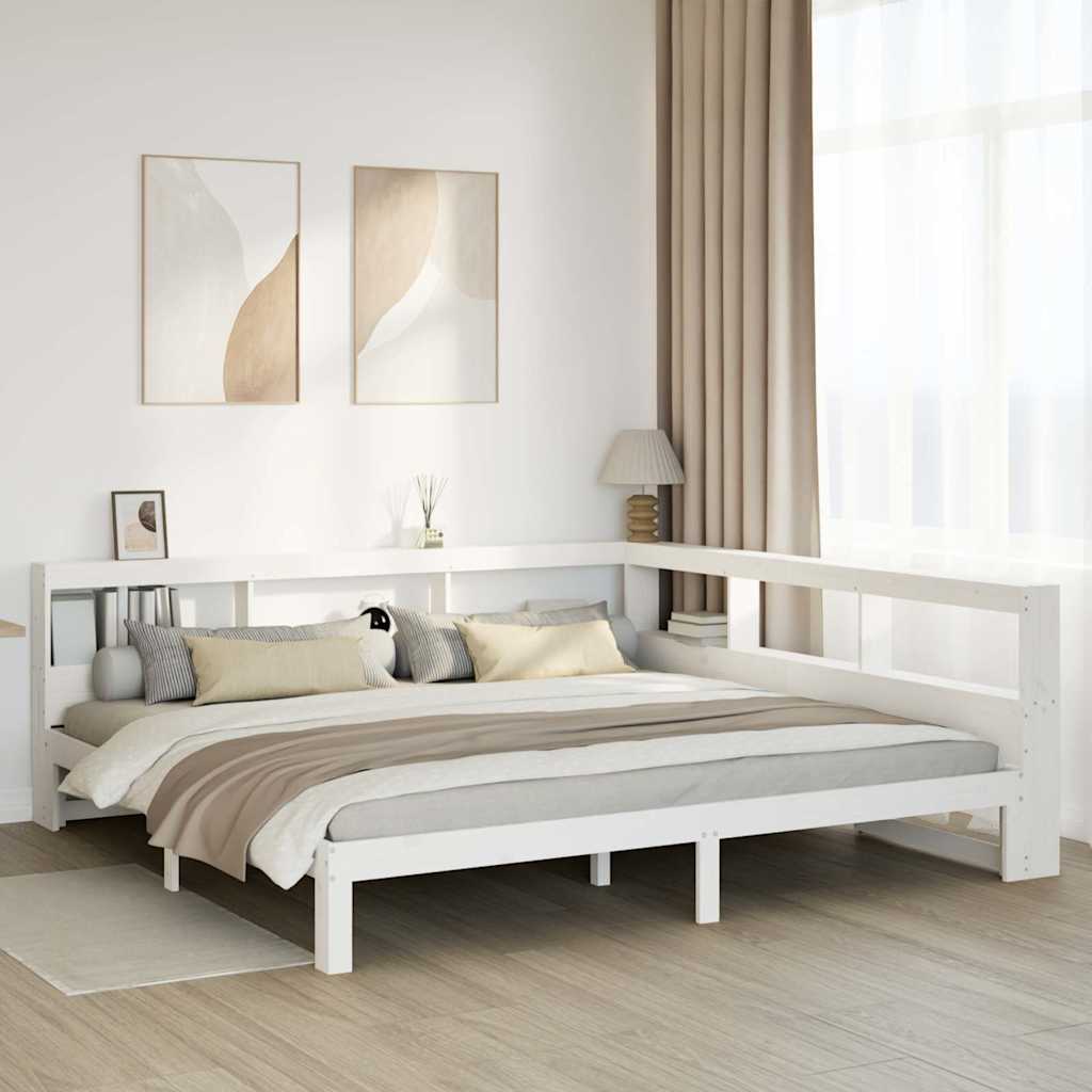 vidaXL Cama con estantería sin colchón madera maciza blanca 200x200 cm