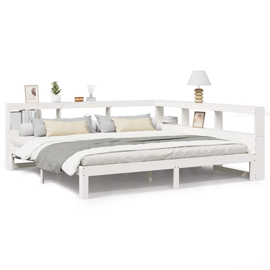 vidaXL Cama con estantería sin colchón madera maciza blanca 180x200 cm