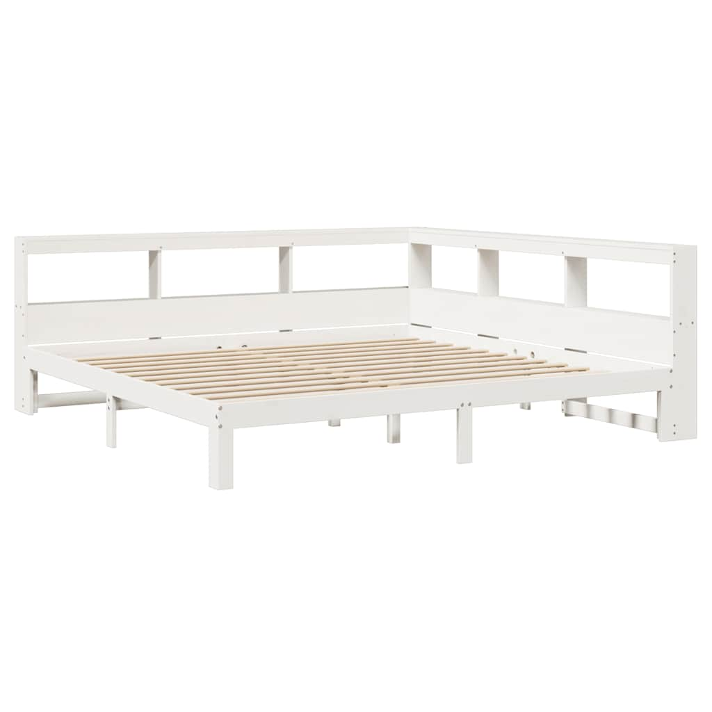 vidaXL Cama con estantería sin colchón madera maciza blanca 180x200 cm