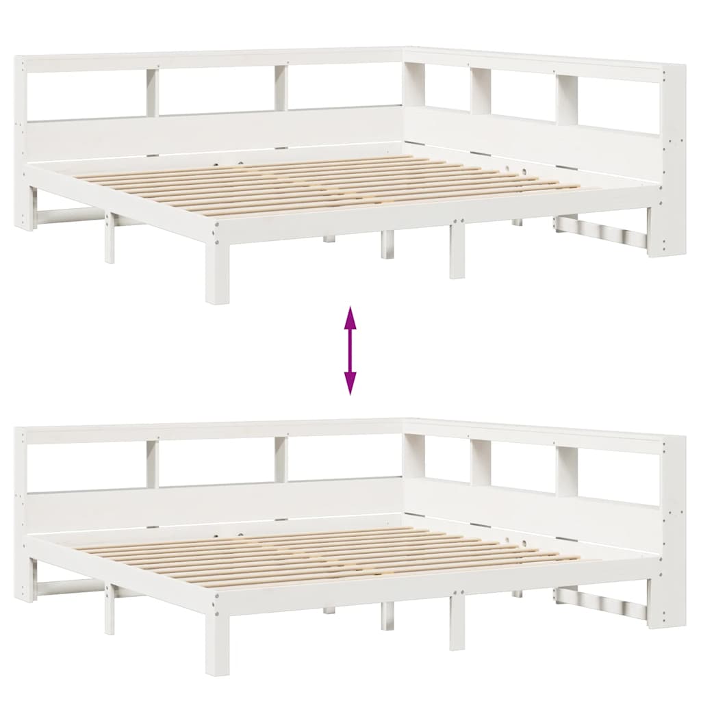 vidaXL Cama con estantería sin colchón madera maciza blanca 180x200 cm