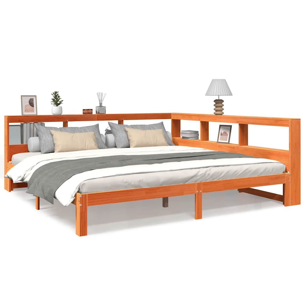 vidaXL Cama con estantería sin colchón madera maciza marrón 180x200cm