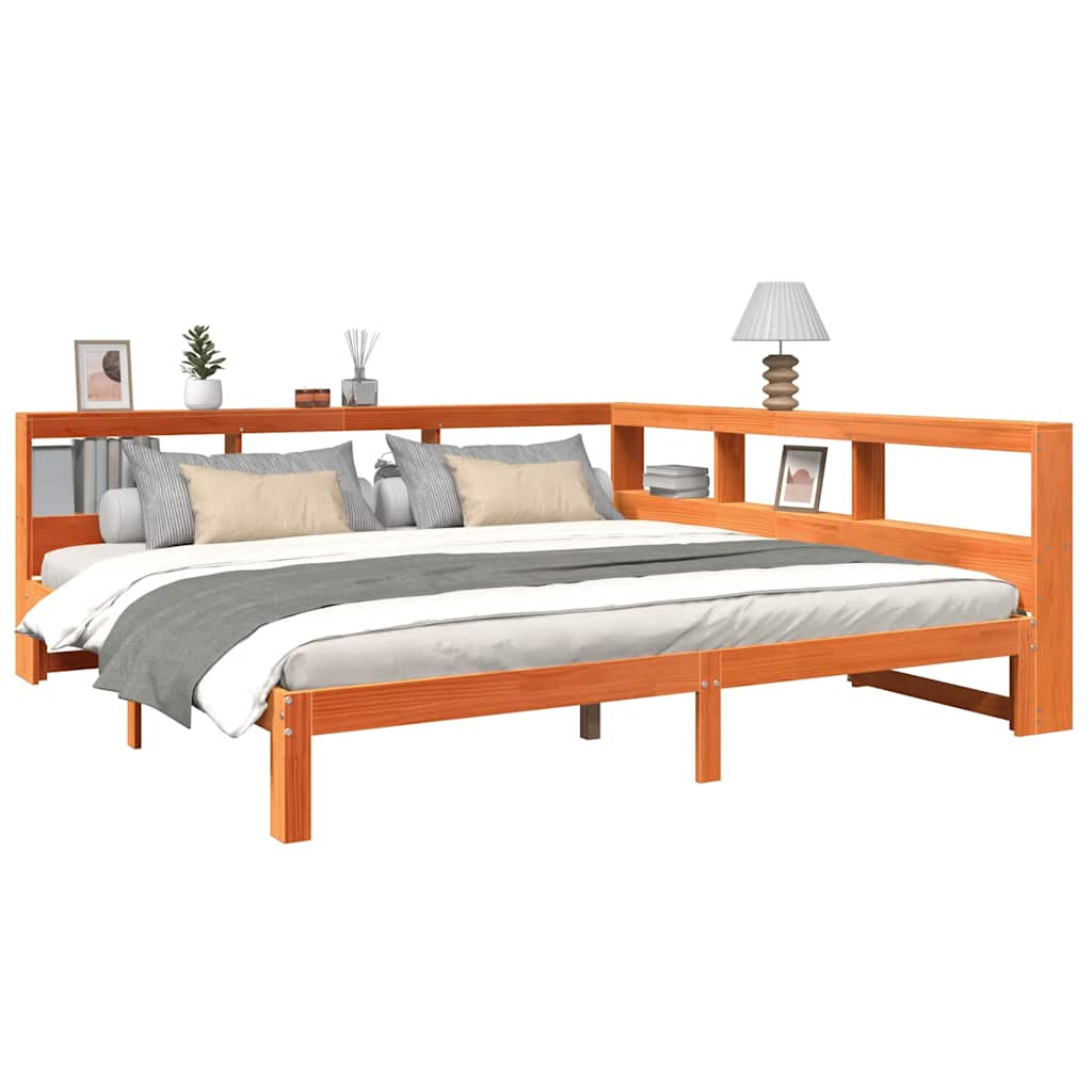 vidaXL Cama con estantería sin colchón madera maciza marrón 180x200cm