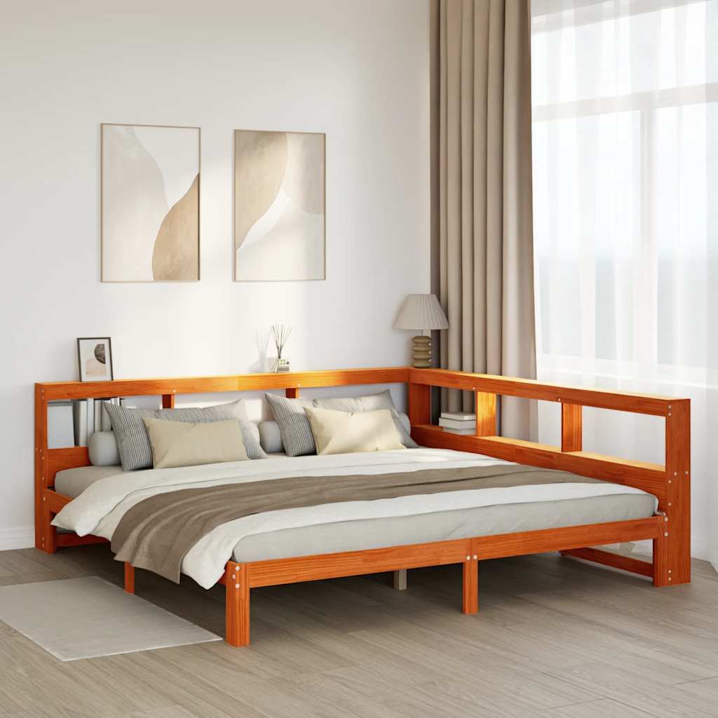 vidaXL Cama con estantería sin colchón madera maciza marrón 180x200cm