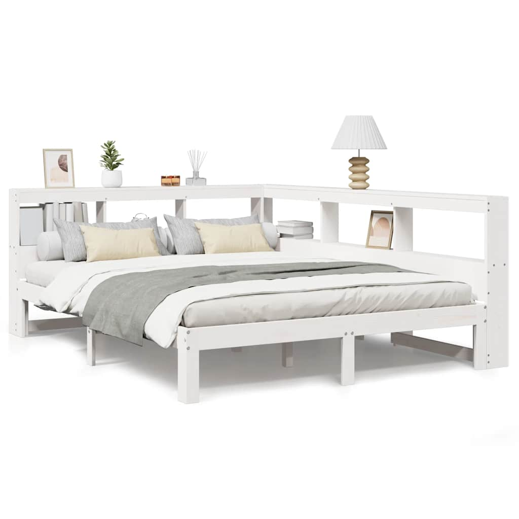 vidaXL Cama con estantería sin colchón madera maciza blanca 160x200 cm